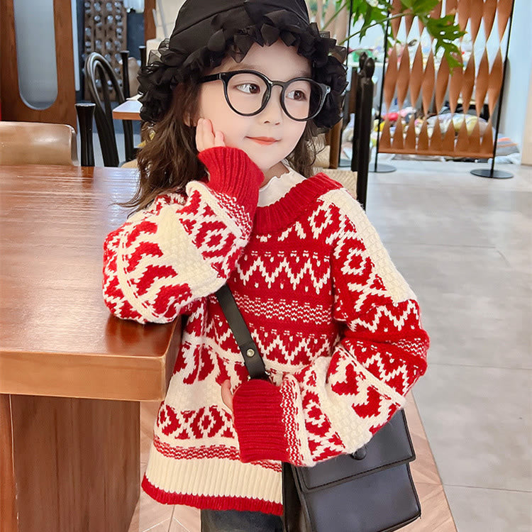 Toddler Girl Vintage Christmas Knitted Sweater