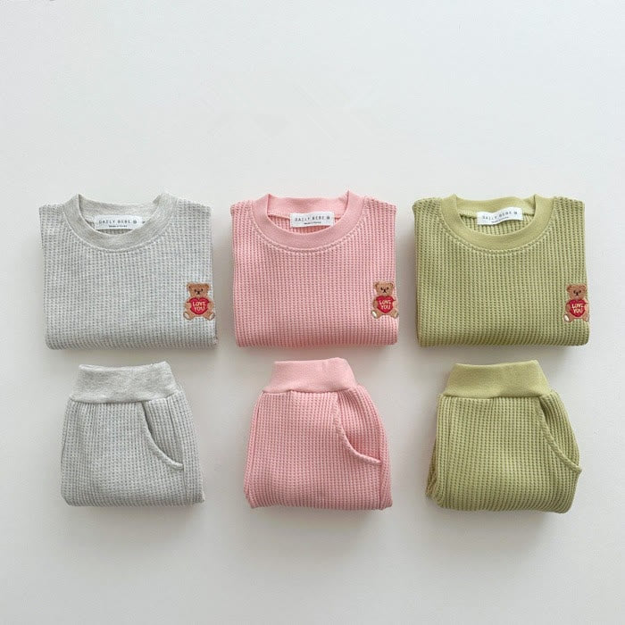 Baby Bear Waffle Sweatsuit 2 Pieces Set
