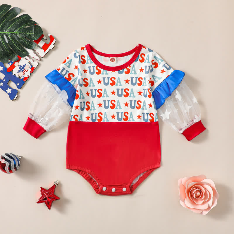 USA Baby Color Block Lace Sleeve Bodysuit
