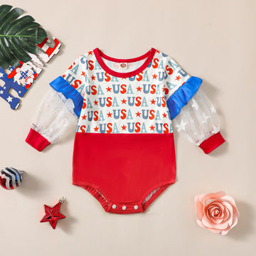 USA Baby Color Block Lace Sleeve Bodysuit