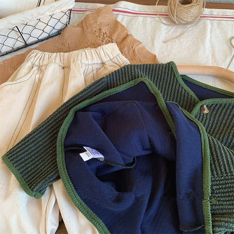 Toddler Pocket Striped Round Neck Cardigan