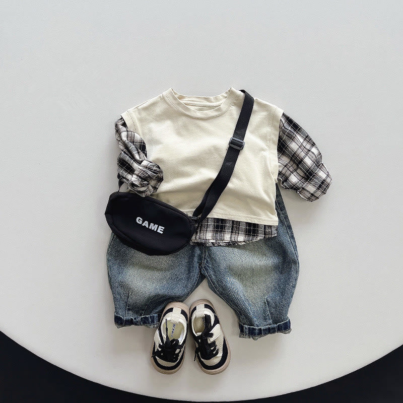 Toddler Plaid Fake 2pcs Sweatshirt