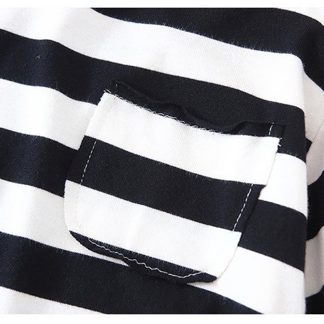 Toddler Round Neck Pocket Striped Casual Sweatshirt