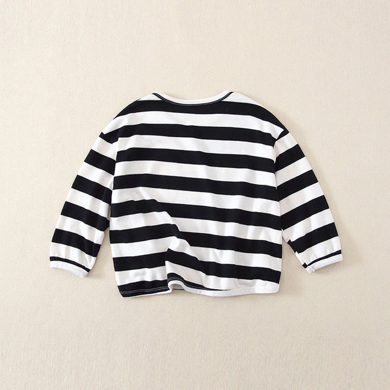 Toddler Round Neck Pocket Striped Casual Sweatshirt