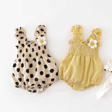 Baby Plaid Smocked Flower Strap Bodysuit