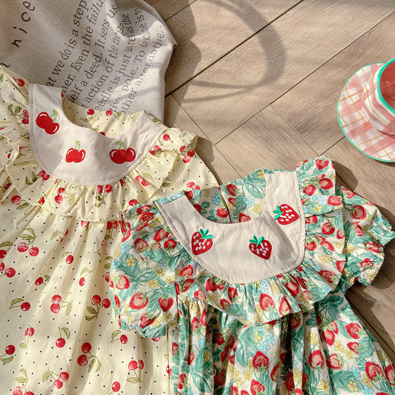 Toddler Girl Strawberry Cherry Flounced Dress