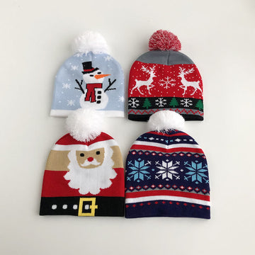 Baby Christmas Hairball Snowman Santa Claus Knitted Beanie