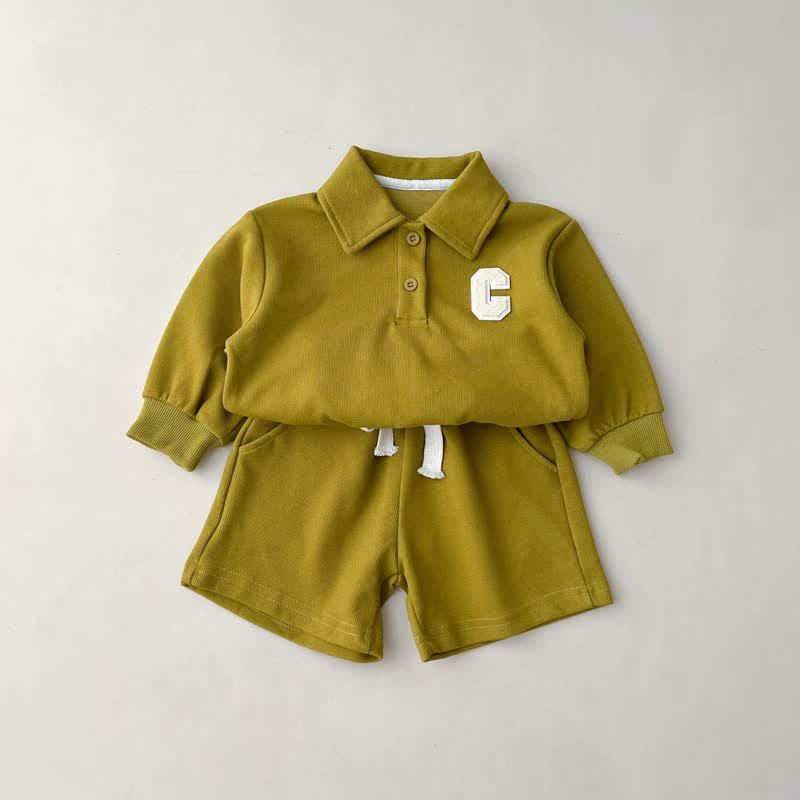 C Toddler Polo Collar Pullover and Shorts Set