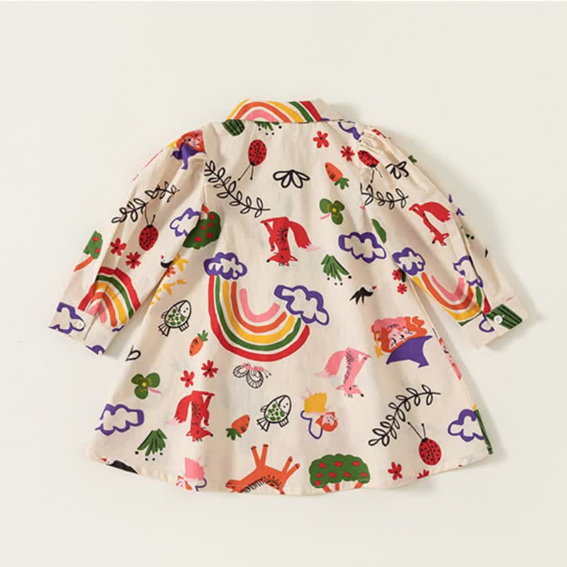 Toddler Girl Rainbow Cactus Lapel Collar Dress