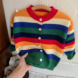 Toddler Rainbow Colorful Striped Button Cardigan