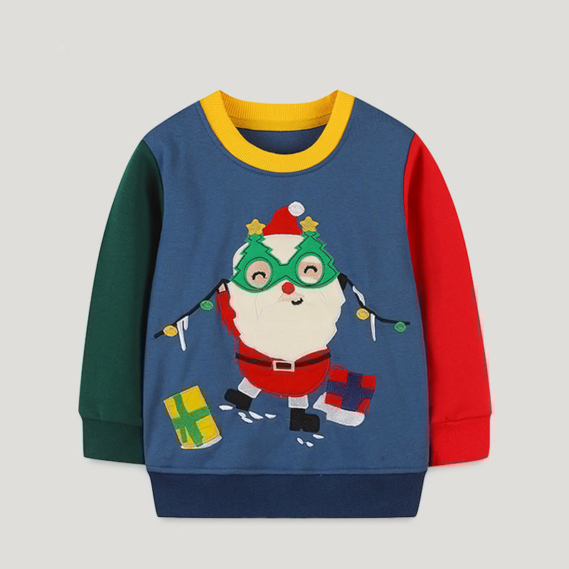 Toddler Cartoon Gift Santa Claus Contrast Sleeves Sweatshirt