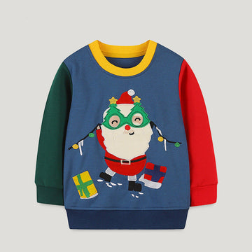 Toddler Cartoon Gift Santa Claus Contrast Sleeves Sweatshirt