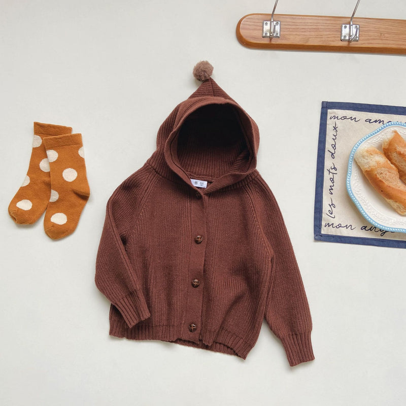 Toddler Solid Color Casual Hooded Knitted Coat