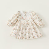 Toddler Girl Retro Bunny Lace Lapel Collar Dress