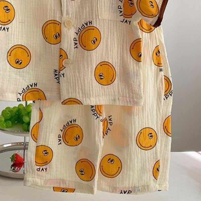 HAPPY DAY Toddler Smiley Lapel Collar Top and Shorts Pajamas Set