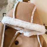 Toddler Fleece Button Hooded Suede Warm Coat