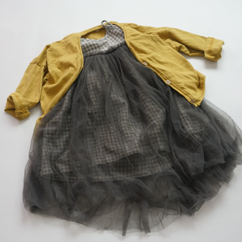 Toddler Girl Plaid Stitching Mesh Dress