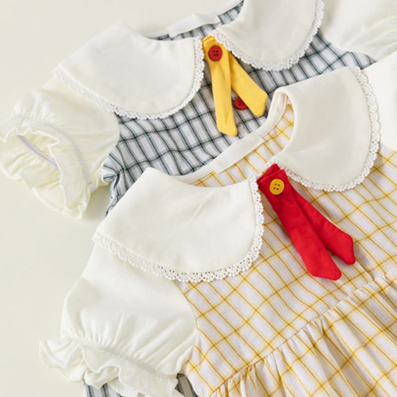 Toddler Girl Plaid Puff Sleeve Lapel Collar Dress