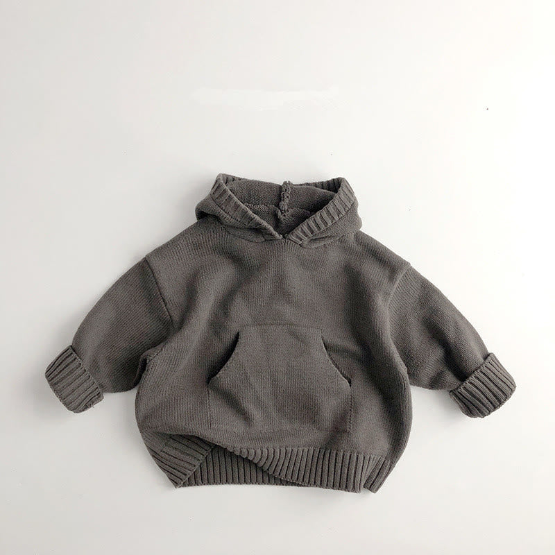 Toddler Solid Color Hooded Knitted PocketSweater