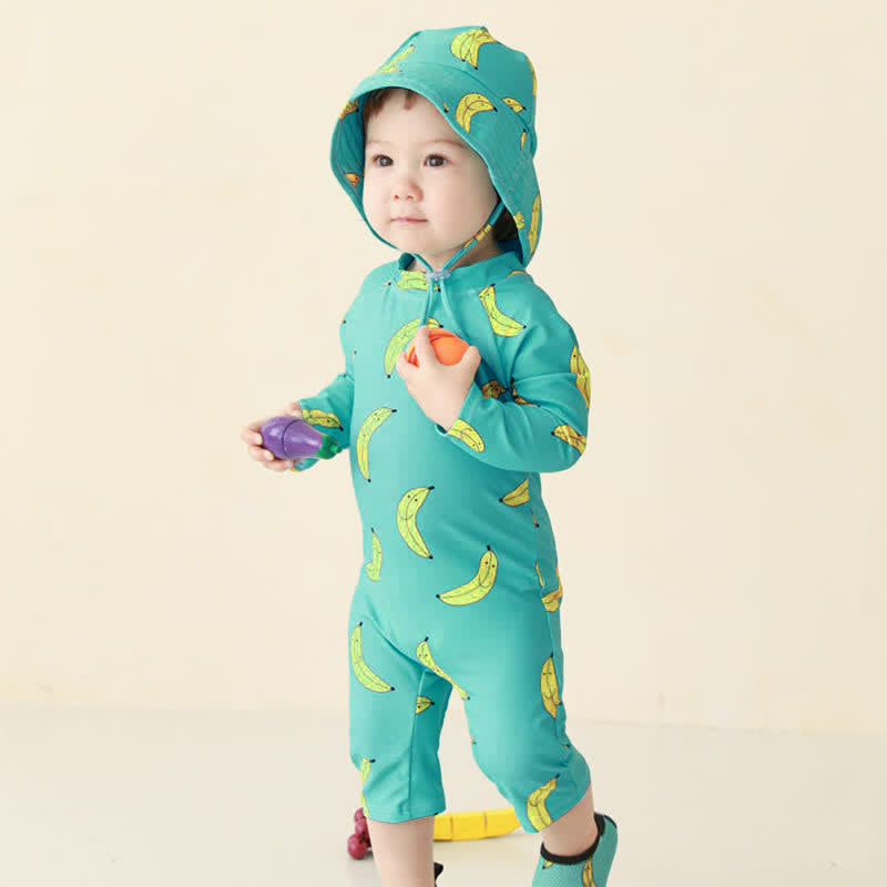 Toddler Apple Banana Swimsuit with Sun Hat