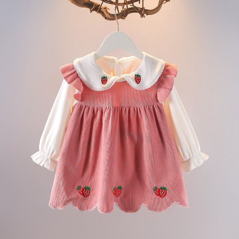 Baby Toddler Girl Strawberry Fake 2 Pcs Dress