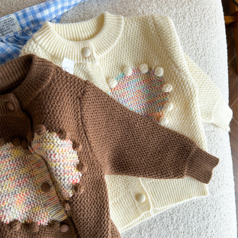Toddler 3D Dots Heart Knitted Cardigan