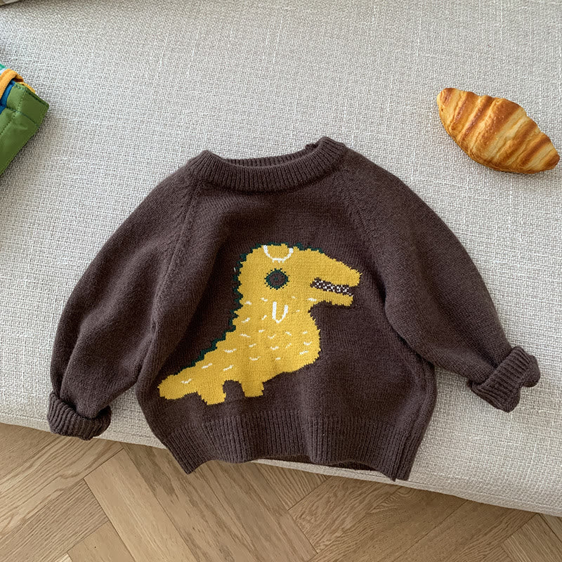 Toddler Cartoon Dinosaur Jacquard Knitted Sweater