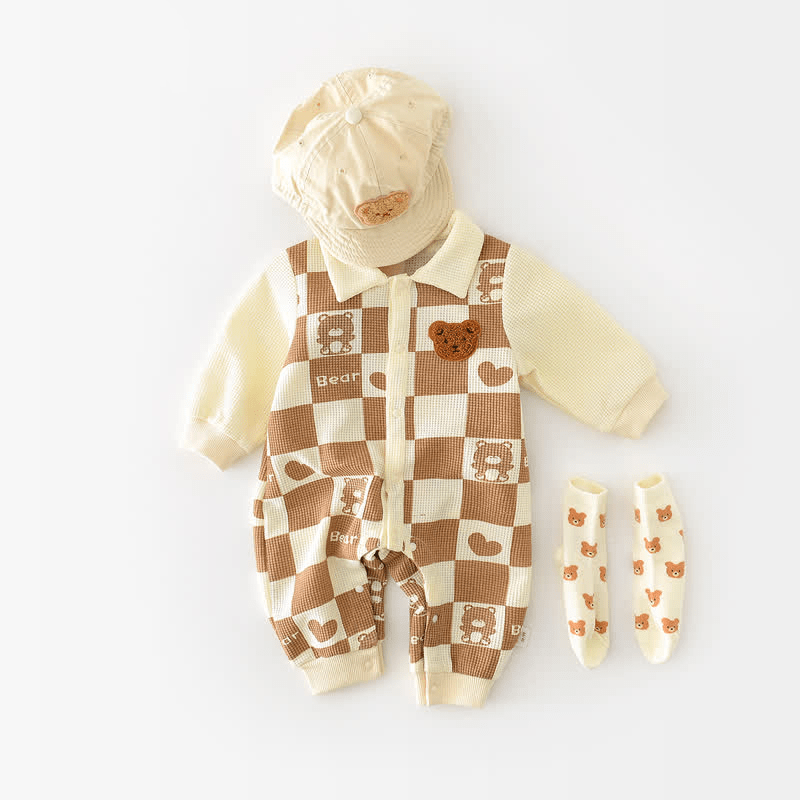 BEAR Baby Plaid Polo Collar Romper
