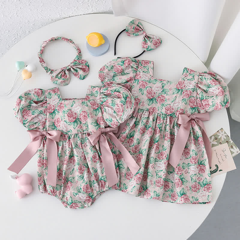 Baby Toddler Sister Match Flower Bodysuit Dress