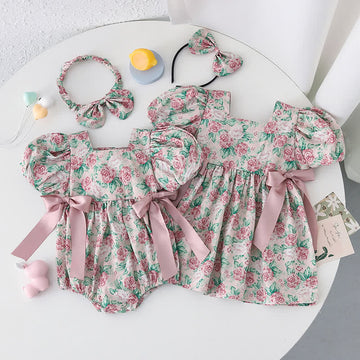 Baby Toddler Sister Match Flower Bodysuit Dress