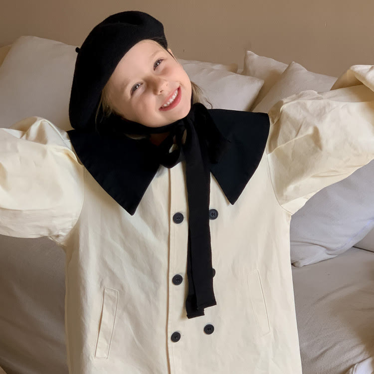 Toddler Girl Collar Preppy Style Mid-length Coat