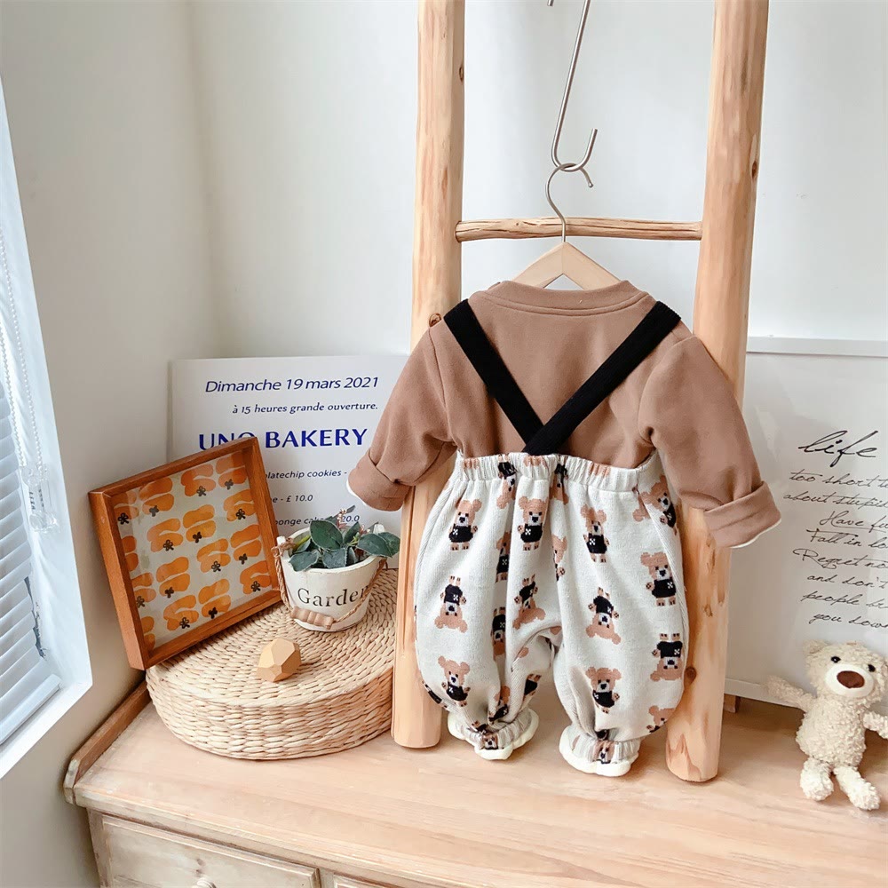 Baby Brown Cartoon Lovely Bear Pocket 2 Pieces Set