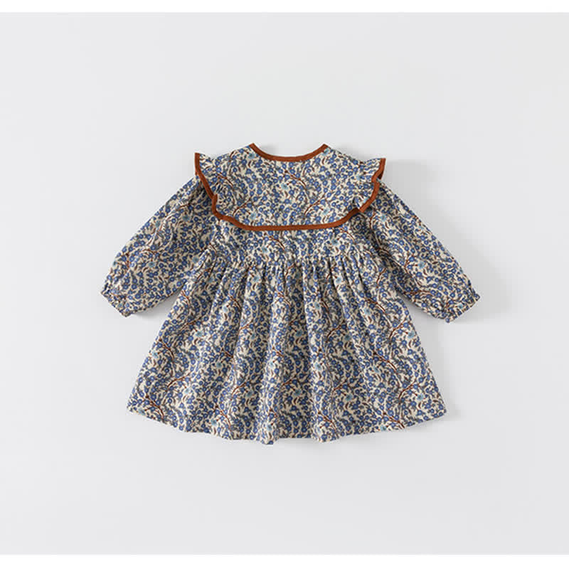 Toddler Girl Retro Flower Lapel Collar Dress