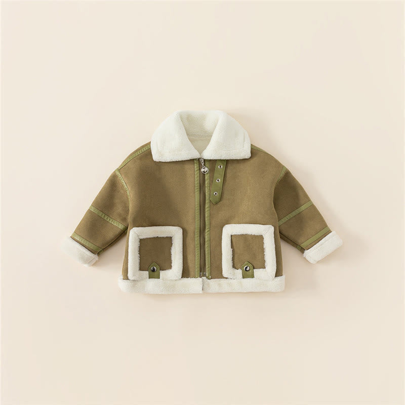 Mommy And Me Fleece Lined Pocket Sueded Jacket