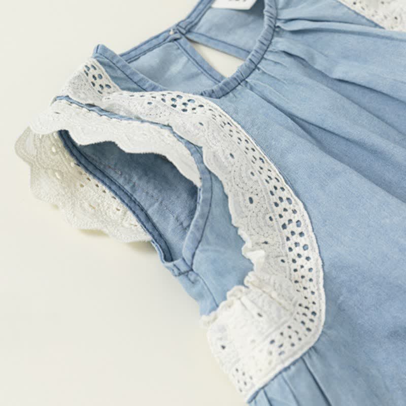 Toddler Girl Lace Trim Denim Dress