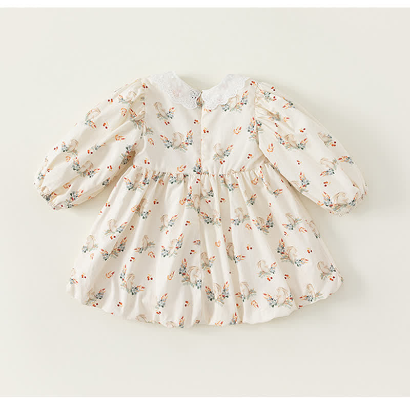 Toddler Girl Retro Bunny Lace Lapel Collar Dress