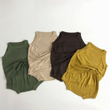 Toddler Solid Color Knitted Tank Top and Shorts Set