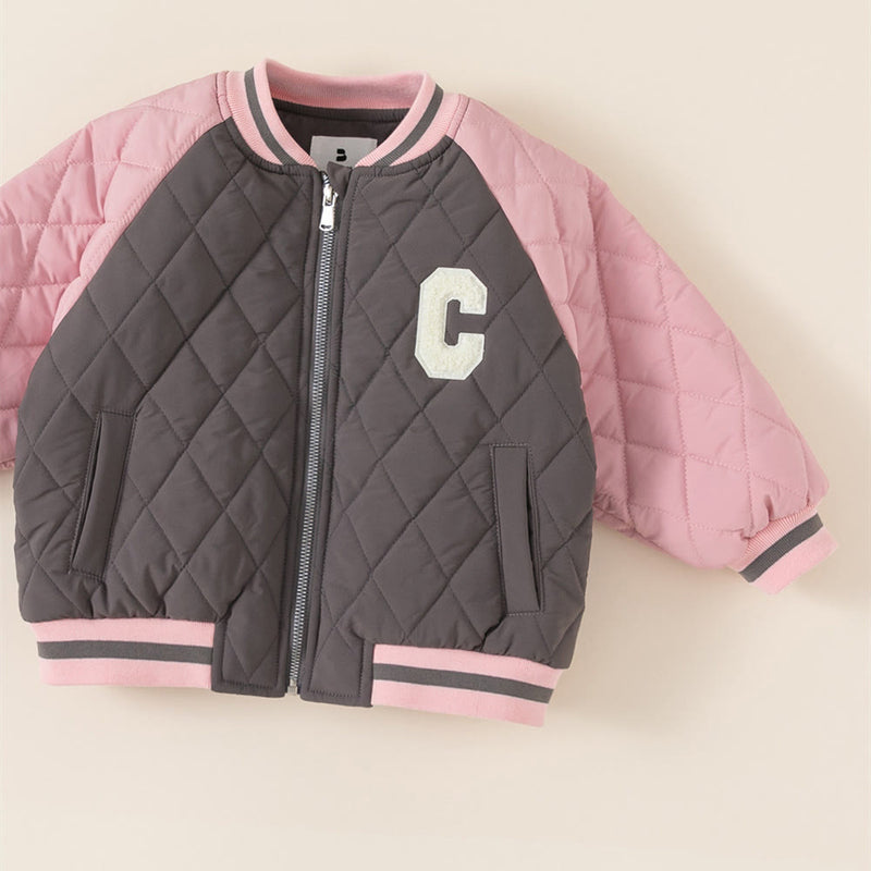 C Toddler Contrast Sleeves Letter Loose Quilted Coat