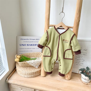 LOVELY BEAR Baby Button Embroidered Three Bear Romper
