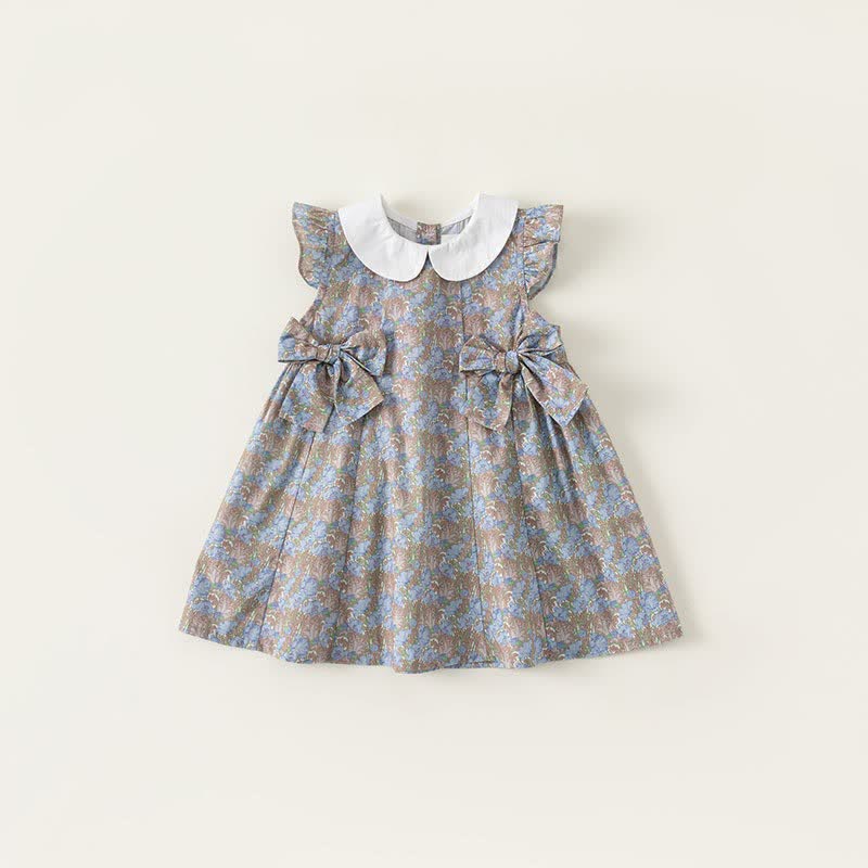 Toddler Girl Bowknot Lapel Collar Sleeveless Dress