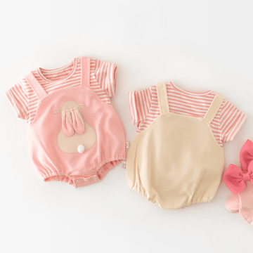 Baby Striped Bunny Splicing Bodysuit