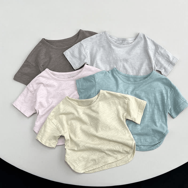 Toddler Solid Color Crew Neck Casual Tee