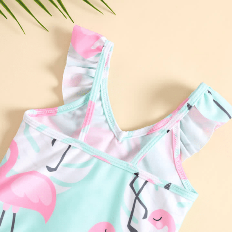 Toddler Girl Ruffled Flamingo Swimsuit
