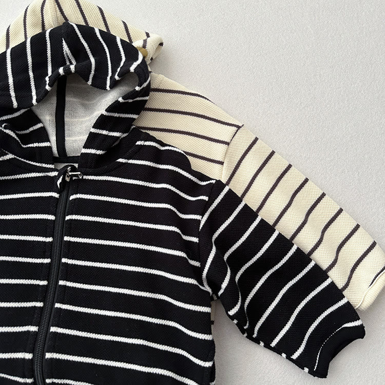 Toddler Striped Zipper Hooded Coat