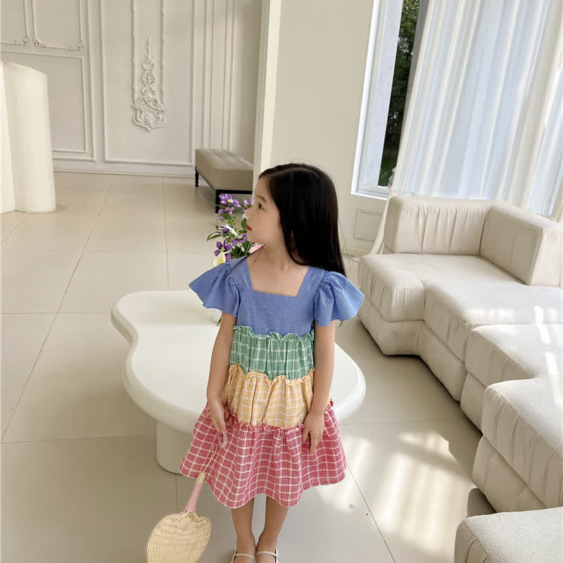 Toddler Girl Plaid Ruffled Splicing Dress