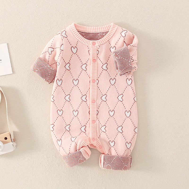 Baby Knitted Diamond Heart Pink Romper
