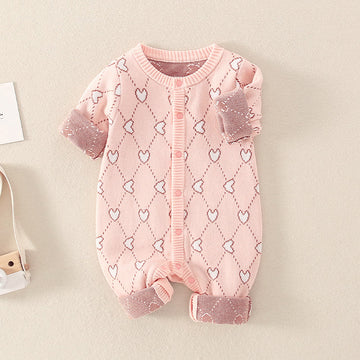 Baby Knitted Diamond Heart Pink Romper