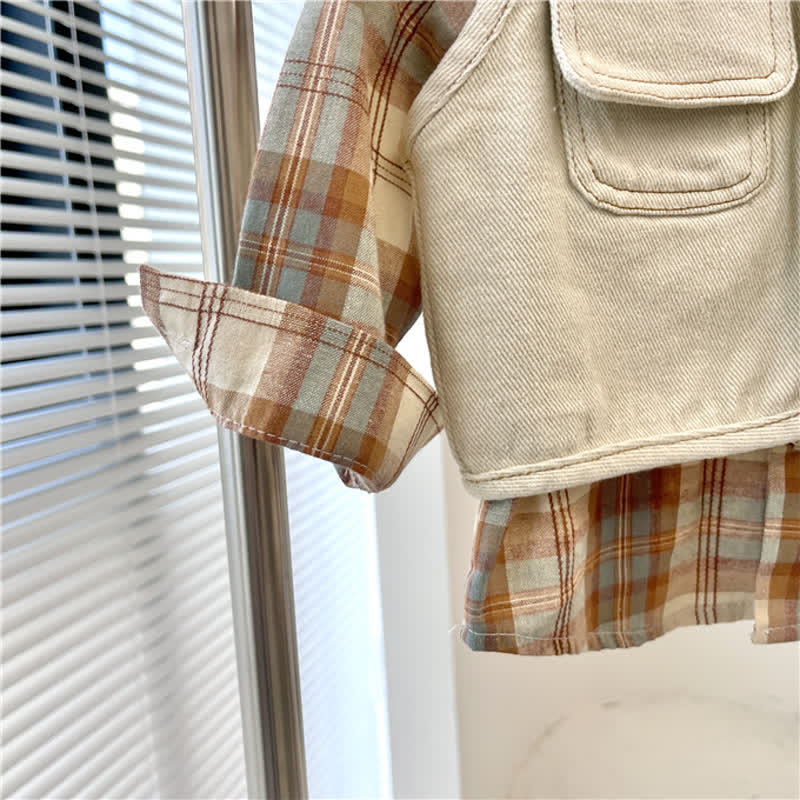 Toddler Boy Plaid Shirt Pants Tank Top Set