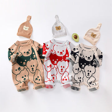 Baby Bear Button Romper with Hat