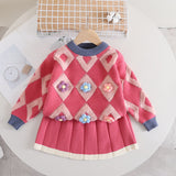 Toddler Girl Flower Diamond Dress 2 Pieces Set